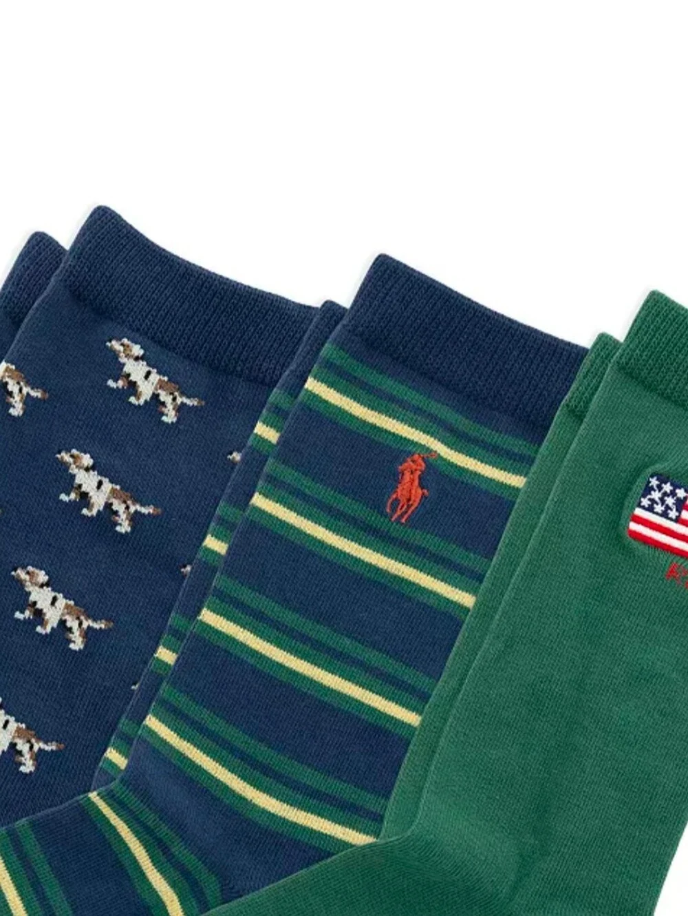 Polo Ralph Lauren Boys 9-11 Green 3 Multi-Pack Socks NWT